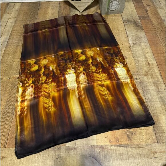 TED BAKER London Long 100% Silk Scarf Wrap Gold/black - Picture 3 of 9